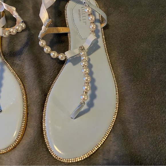 Kaileep Emmaline Pearl Satin Wrap Sandals - Picture 3 of 5